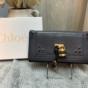 🌚Lovely gray neutral CHLOE leather wallet awesome gold lock hardware